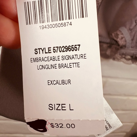 NWT Soma Signature Lace Longline Wireless Lined Bralette L Excalibur Grey #0466 - Picture 14 of 15